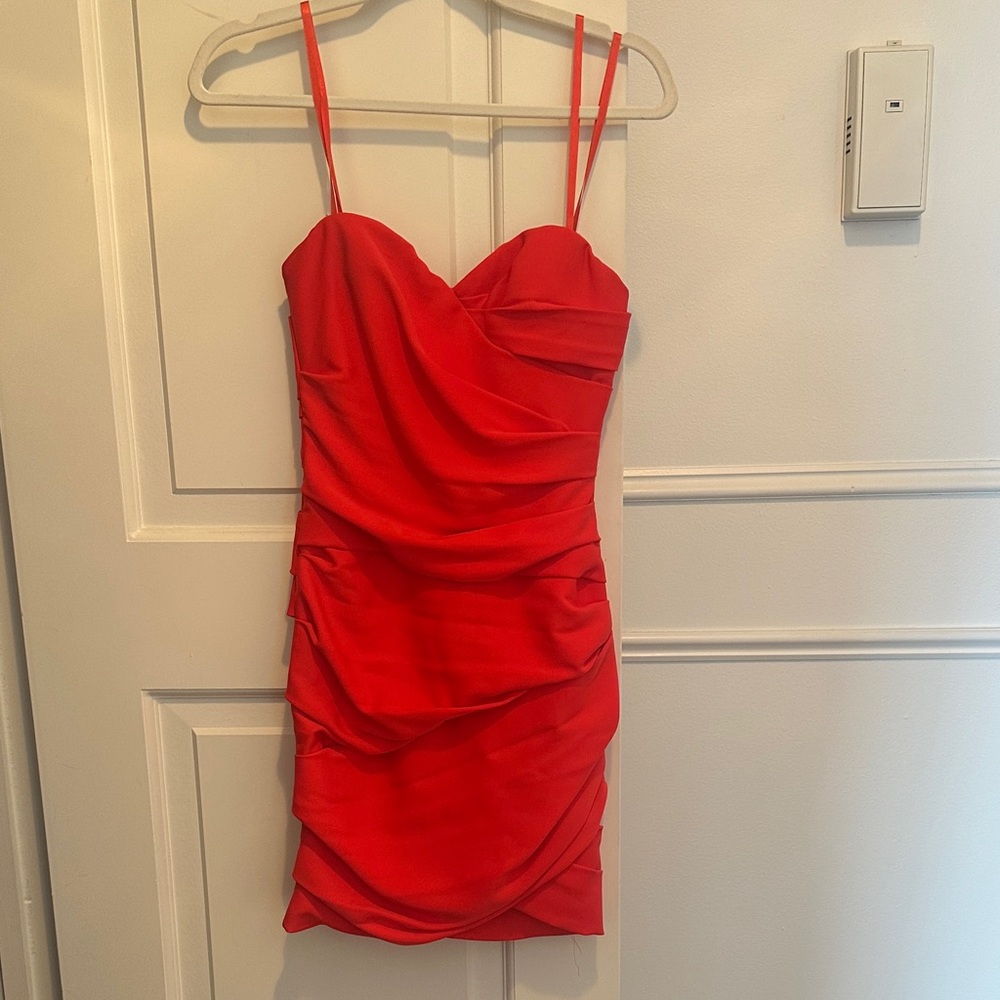 BCBGMaxAzria Fiery Red Ruched Mini Dress